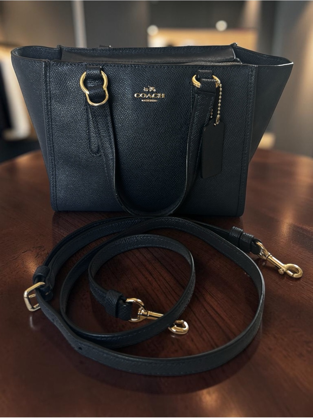 Coach Black Pebbled Leather Mini Crosby Carryall